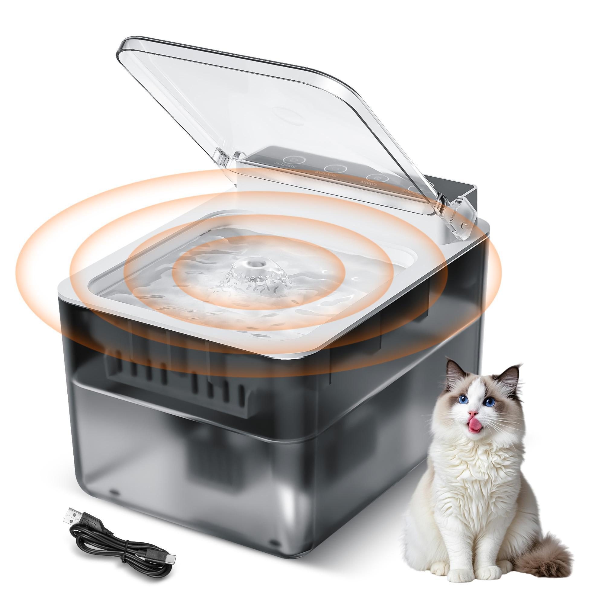 Automatic pet water fountain with radar sensing for fresh flowing water for cats and dogs