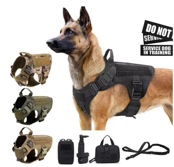 Tactical Dog Harness & Leash Set – No Pull Camo Nylon Heavy Duty 4 Sizes