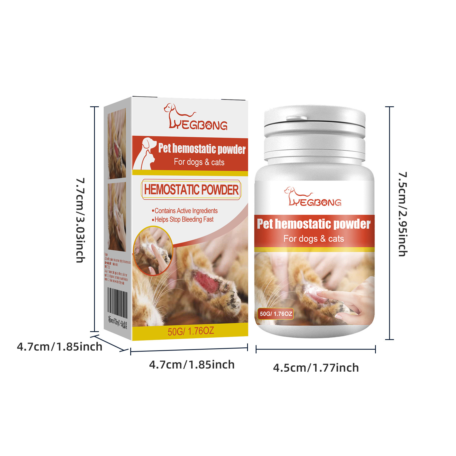 Pet Hemostatic Powder, Fast Bleeding Stop Wound Care Powder For Dogs Cats, Gentle Pet Nail Cut Skin Injury Healing Powder 50g