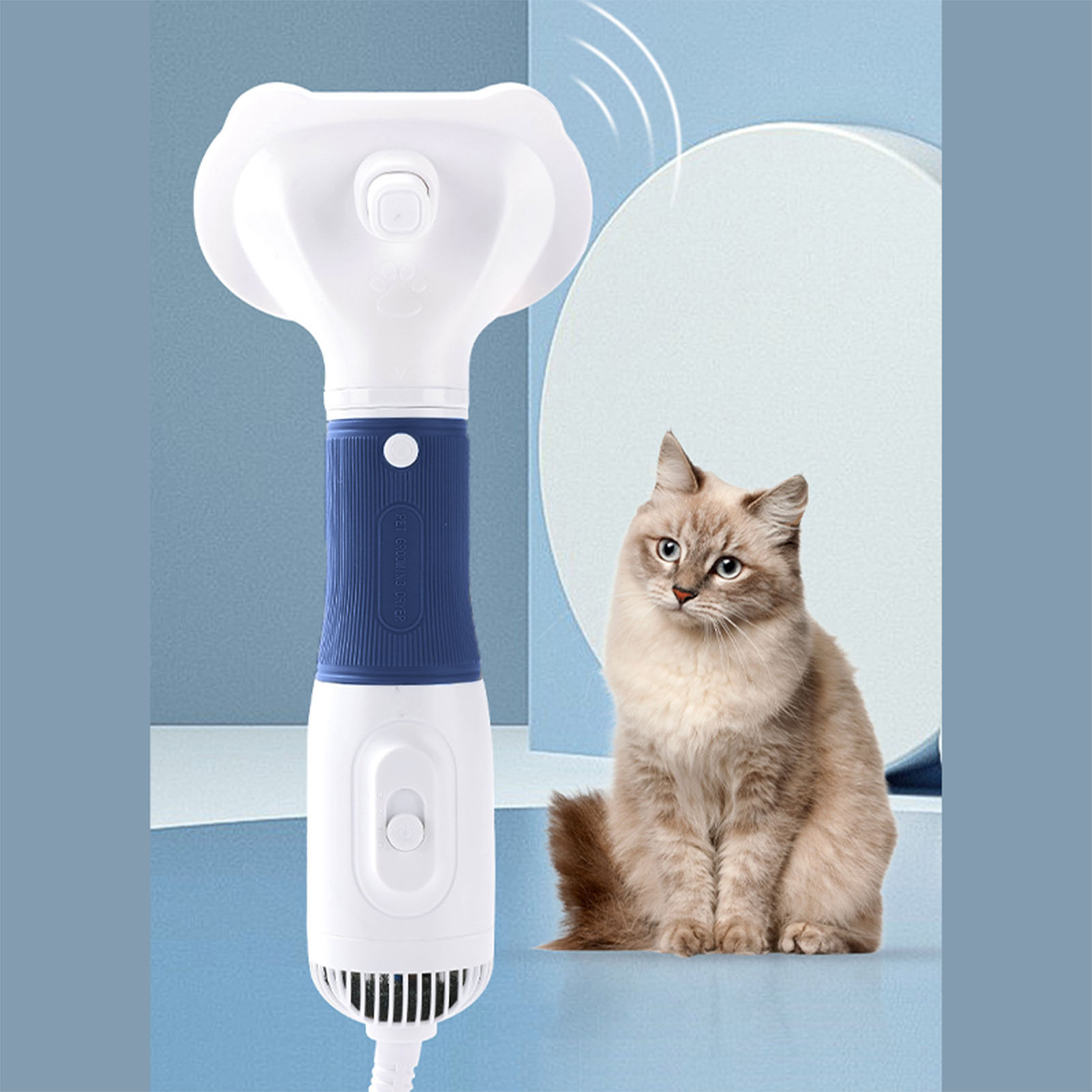 Pet Hair Dryer With Slicker Brush Low Noise 600W 3 Temperature Adjustable 3 In 1 Grooming Dog Blow Dryer For Cats Navy