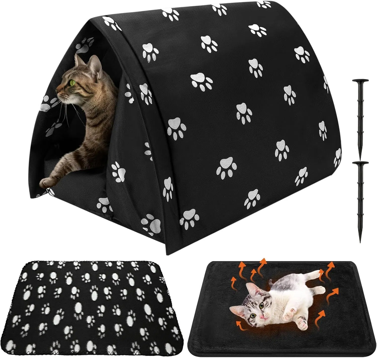 Winter Outdoor Cat House With Self Warming Pad Blanket 17 In X 12 In Weatherproof Foldable Feral Cat Shelter Waterproof Outside Warm Bed Cave Tent For Dogs Puppy Wild Animal Indoor Home